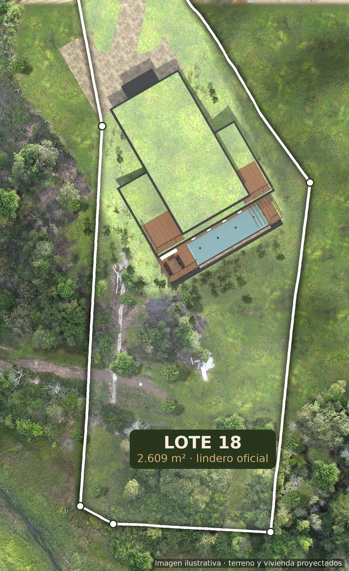 Implantación sobre la foto de dron del lote